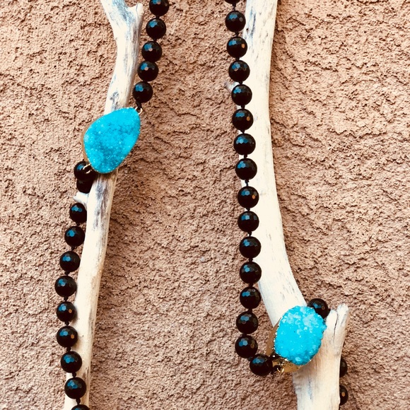Black Onyx & Raw Turquoise Necklace - Picture 4 of 7